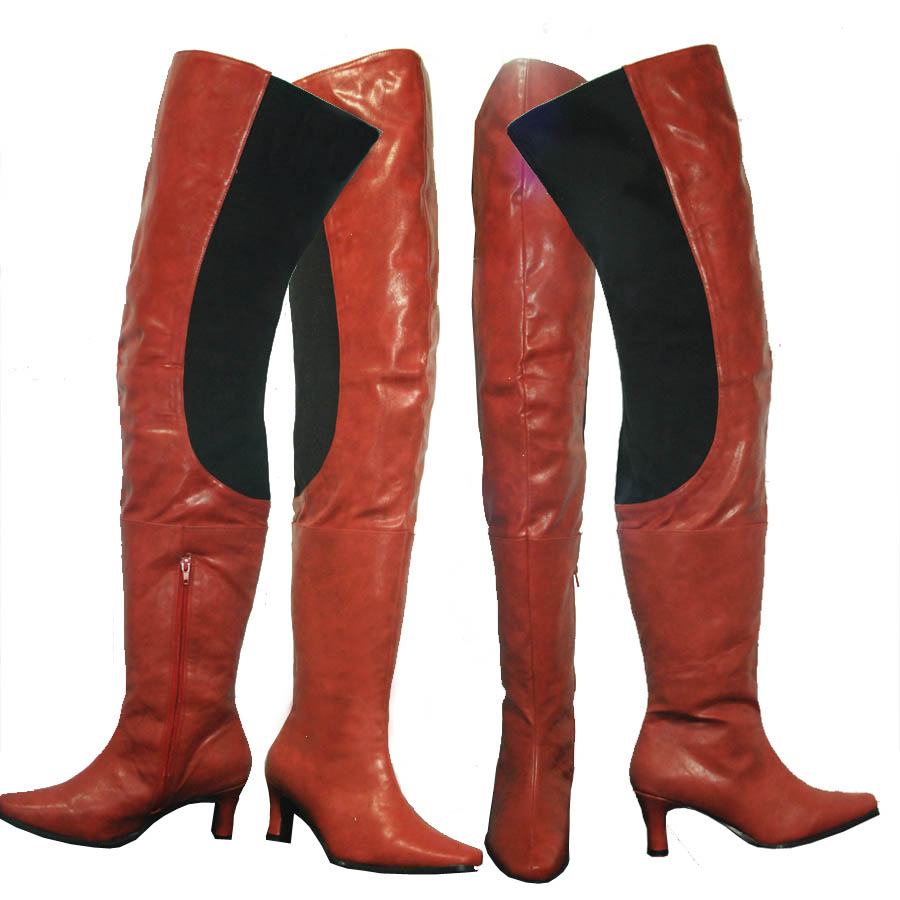 red thigh high wide calf boots